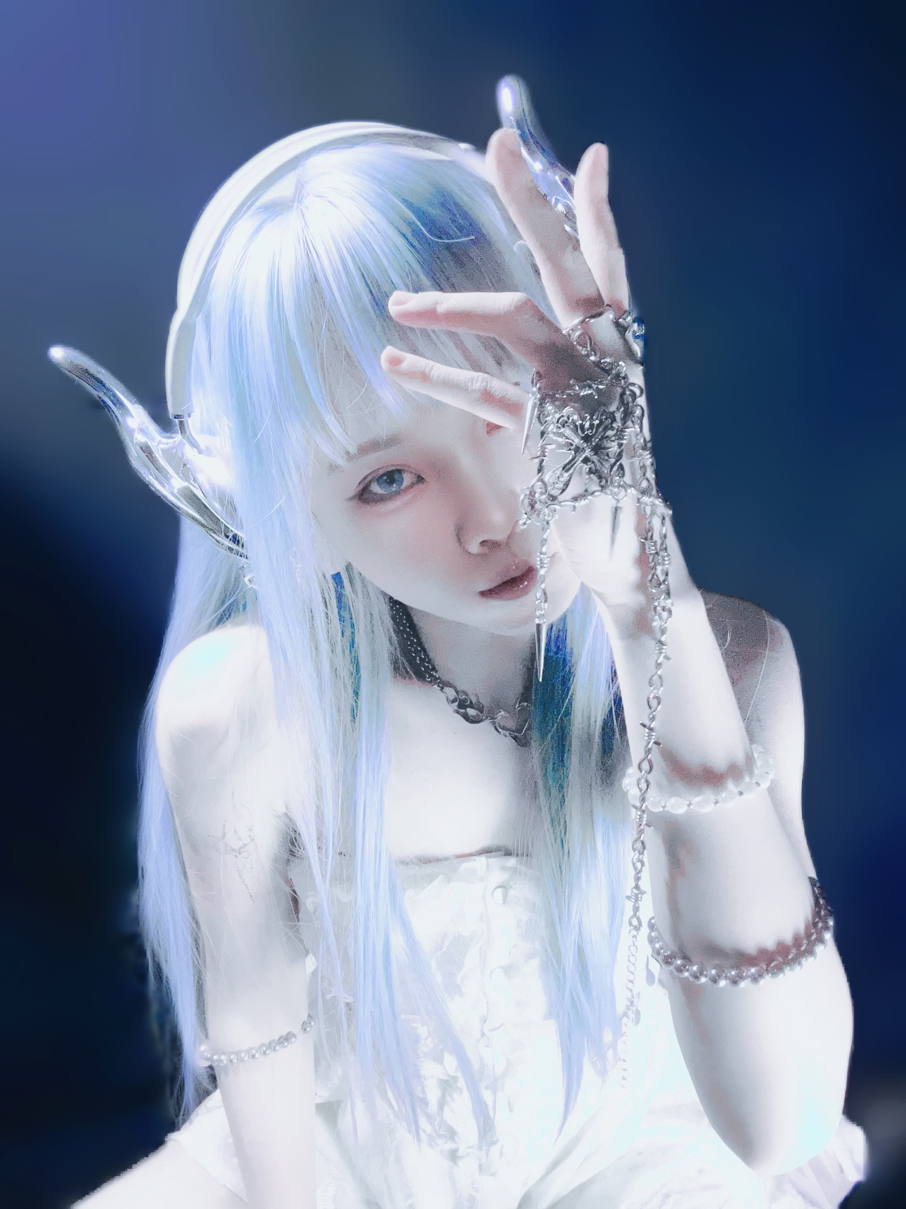 Moonrize — silver-haired, otherworldly portrait